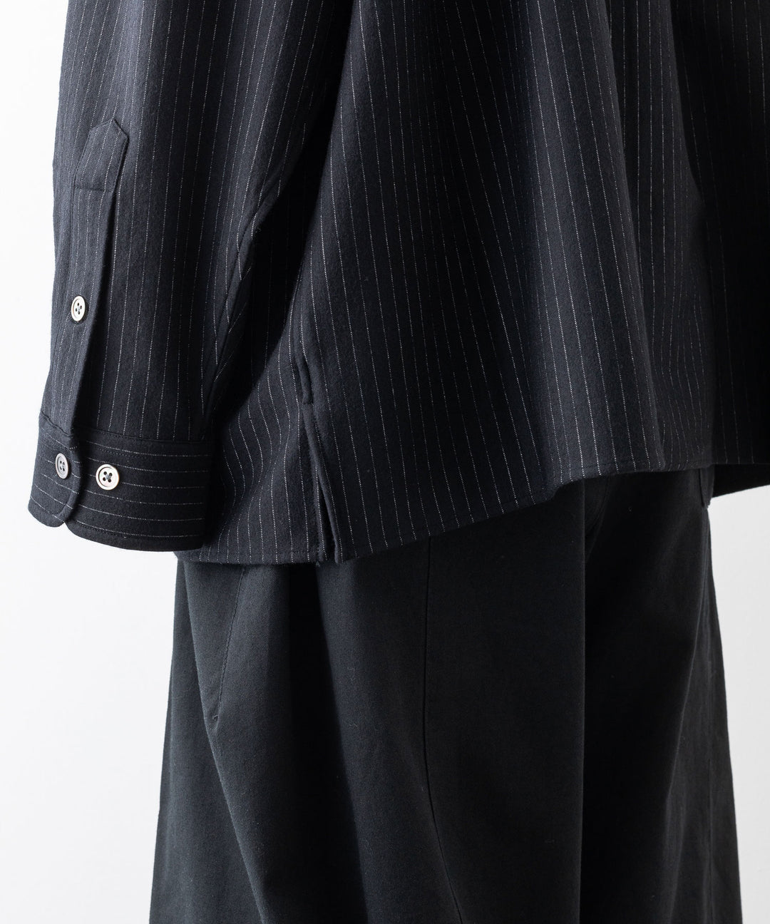 KANEMASA カネマサ HIGH GAUGE MILLED WOOL STRIPE SHIRTS - BLACK SP sessionセッション公式通販サイト