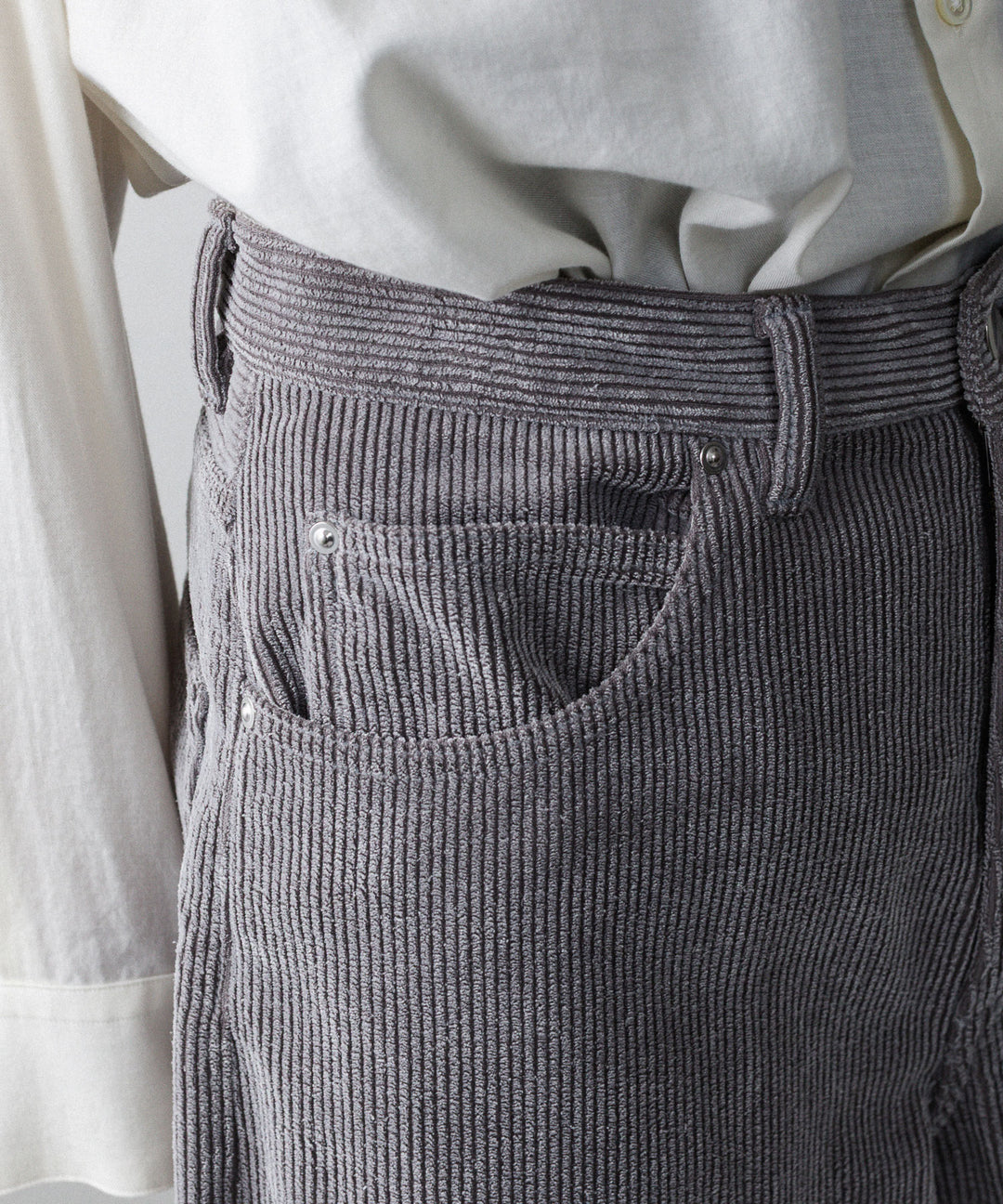 REVERBERATE リバーバレイトのFLOCKY CORDUROY PANTS - WIDEのGREY×WHITE 公式通販サイトsession福岡セレクトショップ