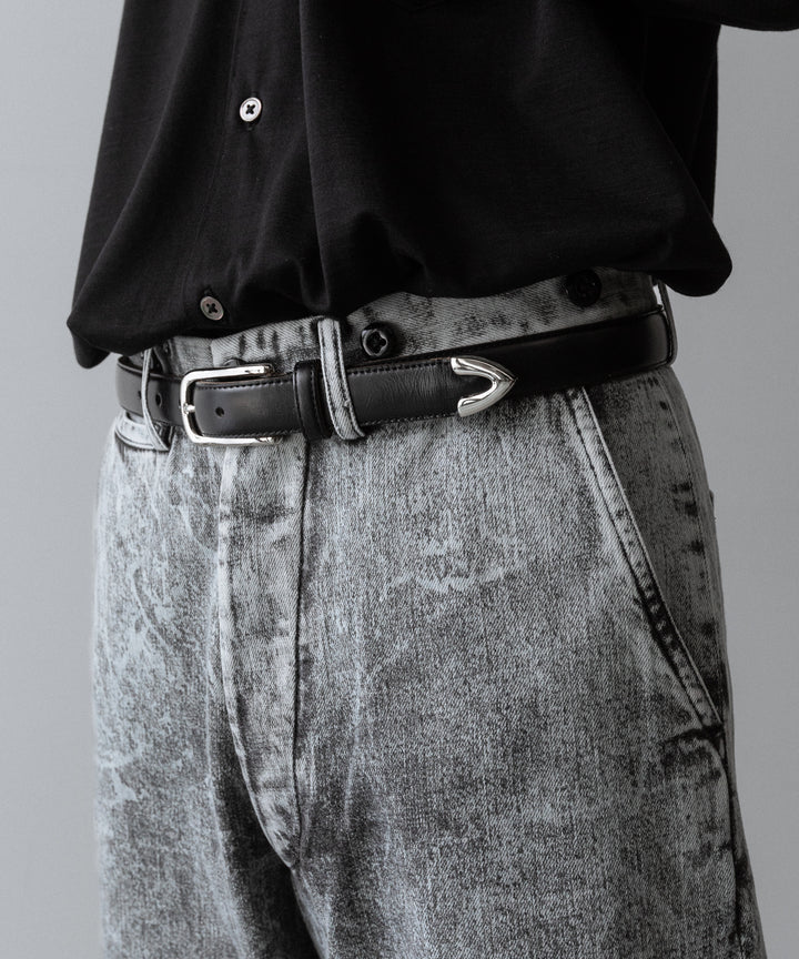 【INTÉRIM】DEADSTOCK SHINY CHROME ITALY CALF LEATHER DRESS BELT (25mm) - BLACK
