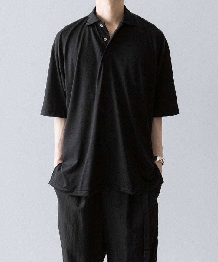 【INTÉRIM】    HYPER BIG EXTRA FINE MERINO WOOL JERSEY POLO SHIRT - BLACK