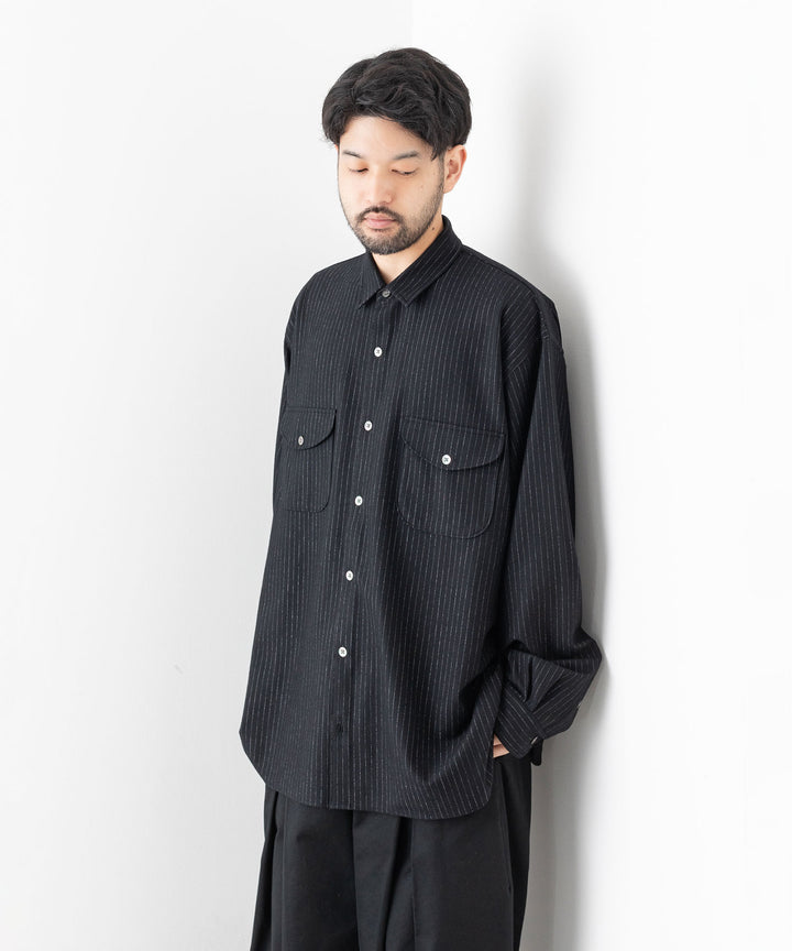 KANEMASA カネマサ HIGH GAUGE MILLED WOOL STRIPE SHIRTS - BLACK SP sessionセッション公式通販サイト