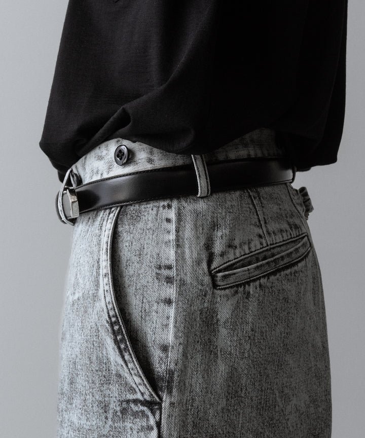 【INTÉRIM】DEADSTOCK SHINY CHROME ITALY CALF LEATHER DRESS BELT (25mm) - BLACK
