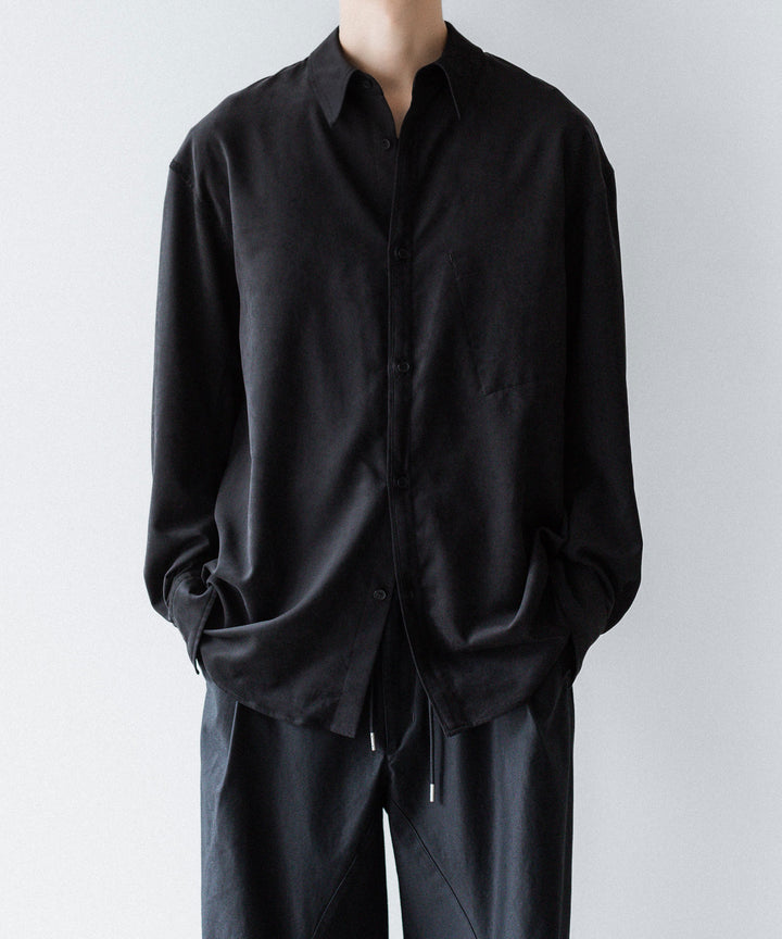 VEIN ヴェインのSYNTHETIC SUEDE LEATHER L/S SHIRT - BLACKの公式通販サイトsession福岡セレクトショップ