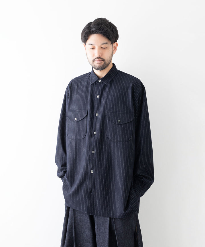 【KANEMASA PHIL.】カネマサフィル HIGH GAUGE MILLED WOOL STRIPE SHIRTS - NAVY SP sessionセッション福岡セレクトショップ 公式通販サイト