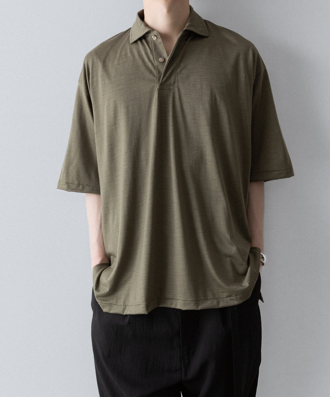 【INTÉRIM】    HYPER BIG EXTRA FINE MERINO WOOL JERSEY POLO SHIRT - SAGE