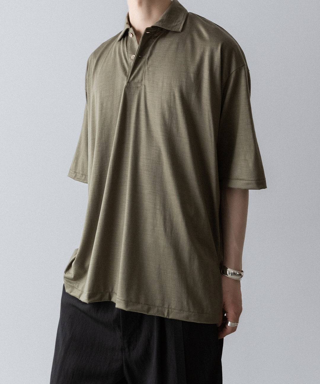 【INTÉRIM】    HYPER BIG EXTRA FINE MERINO WOOL JERSEY POLO SHIRT - SAGE