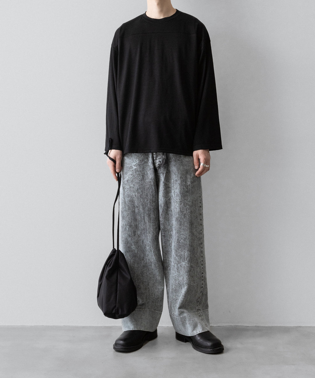 【INTÉRIM】VINTAGE FADE LIGHT DENIM MIL BAGGY TROUSER - LIGHT BLACK