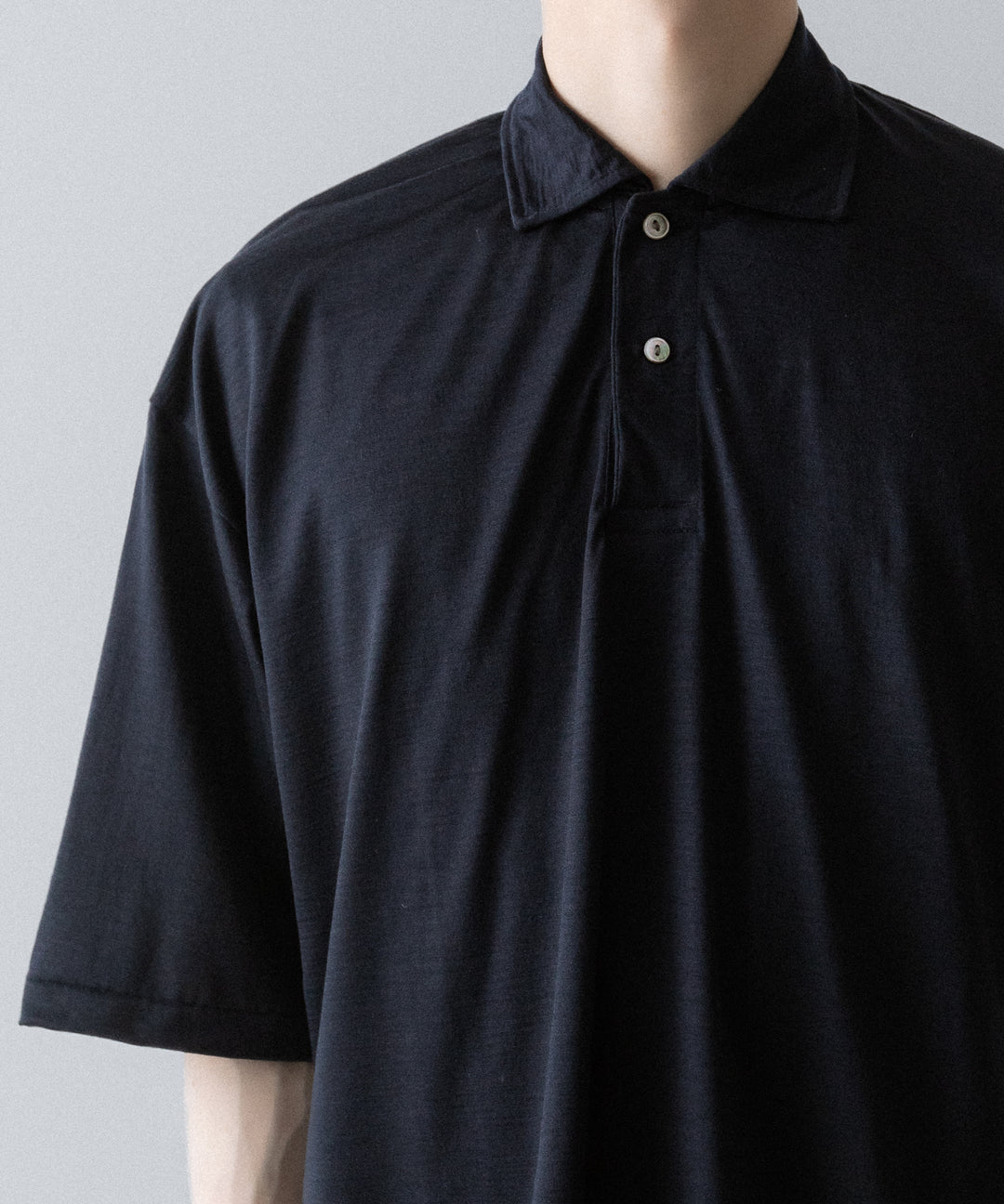 【INTÉRIM】    HYPER BIG EXTRA FINE MERINO WOOL JERSEY POLO SHIRT - D.NAVY