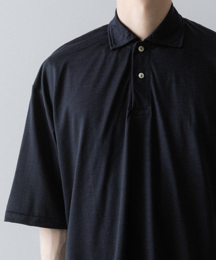 【INTÉRIM】    HYPER BIG EXTRA FINE MERINO WOOL JERSEY POLO SHIRT - D.NAVY