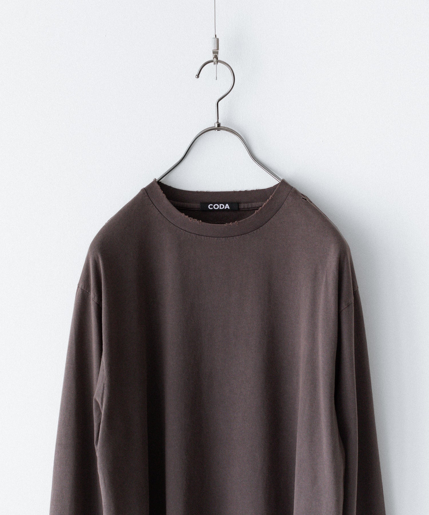 【CODA】FADED GREY AGING DAMAGED LONG SLEEVE T-SHIRT - FADED GREY