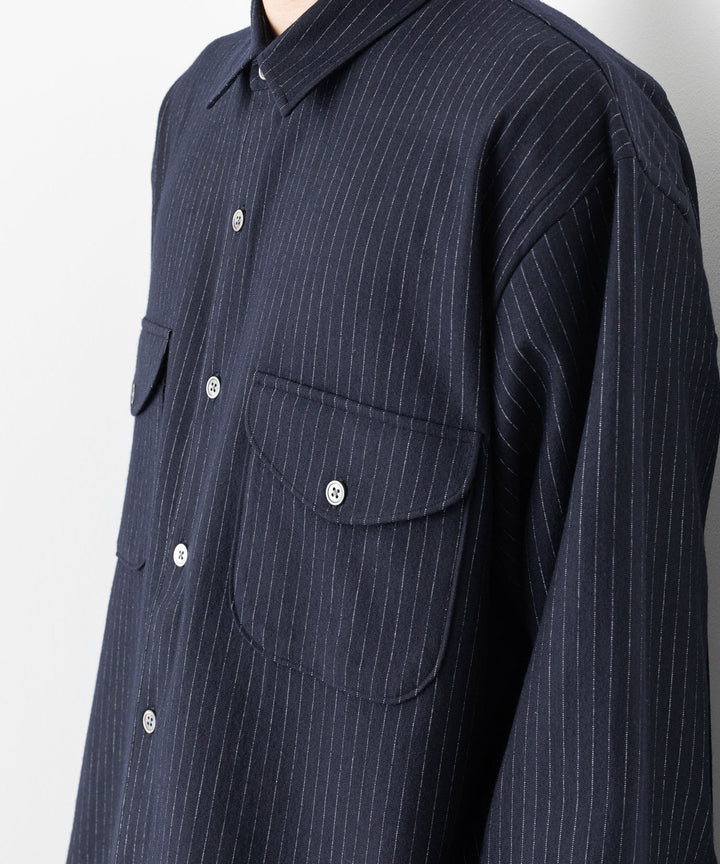 【KANEMASA PHIL.】カネマサフィル HIGH GAUGE MILLED WOOL STRIPE SHIRTS - NAVY SP sessionセッション福岡セレクトショップ 公式通販サイト