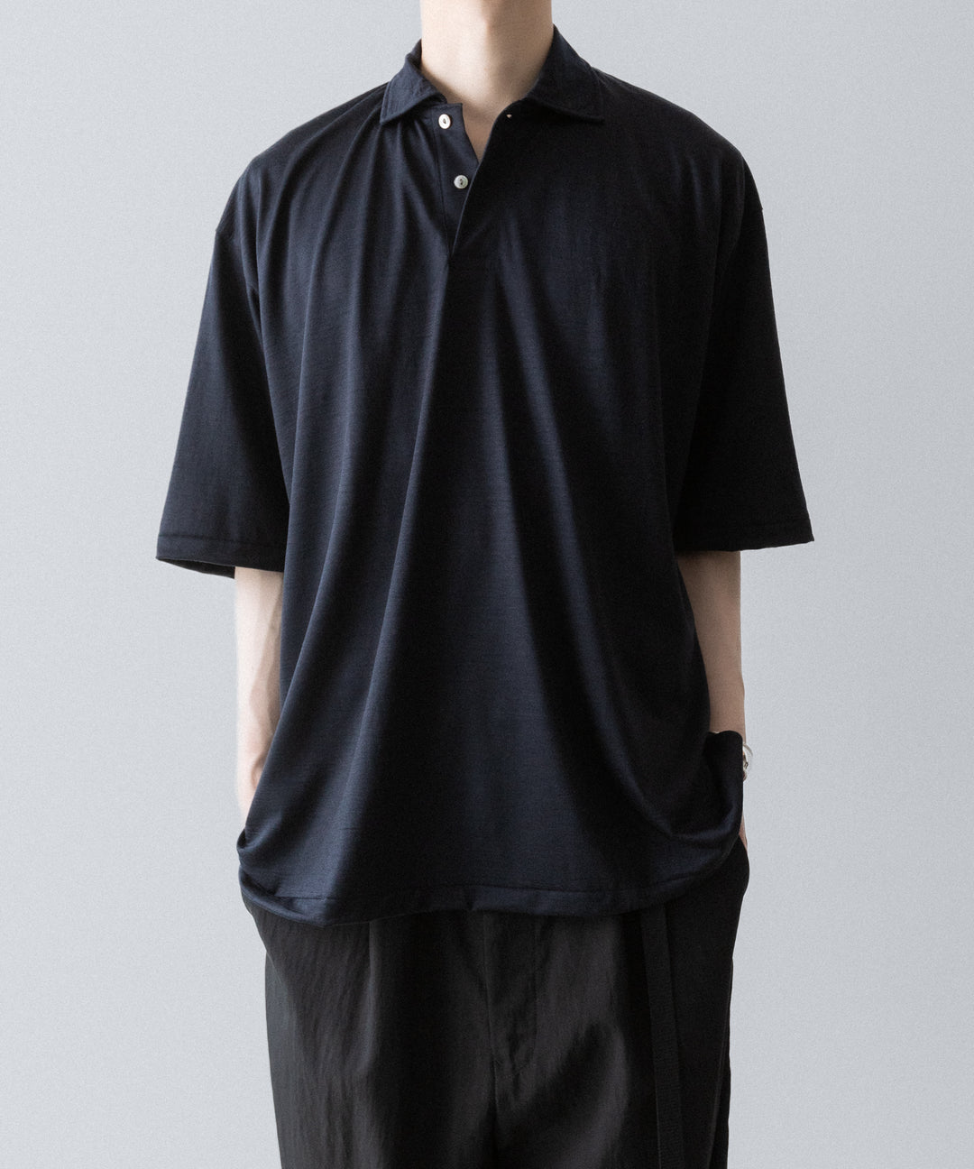 【INTÉRIM】    HYPER BIG EXTRA FINE MERINO WOOL JERSEY POLO SHIRT - D.NAVY