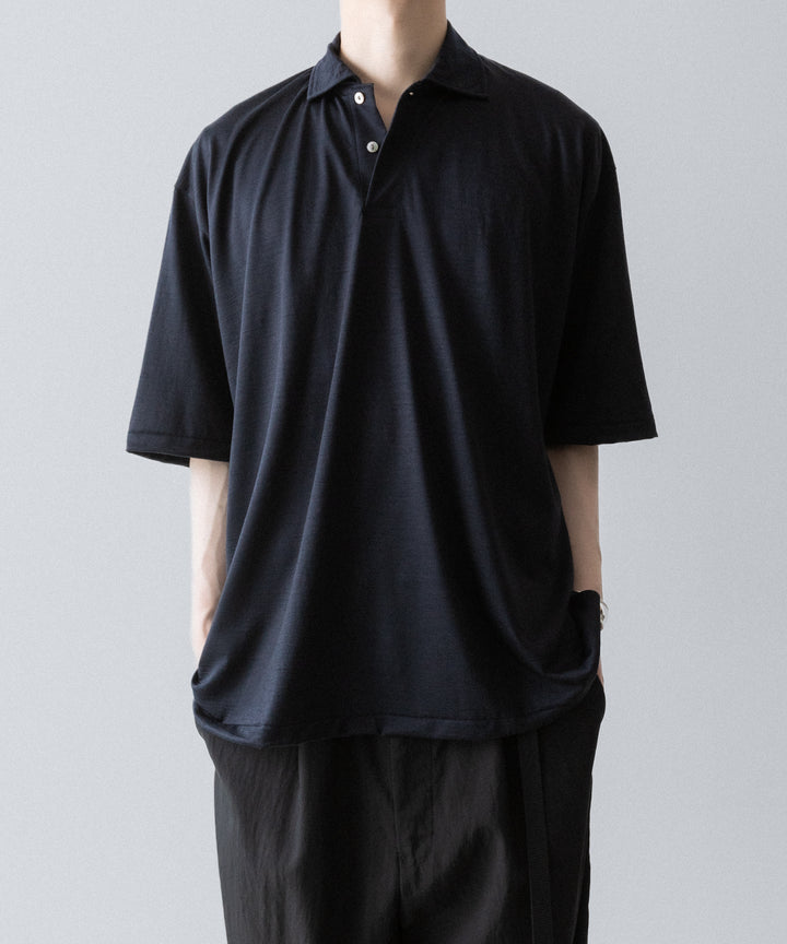 【INTÉRIM】    HYPER BIG EXTRA FINE MERINO WOOL JERSEY POLO SHIRT - D.NAVY