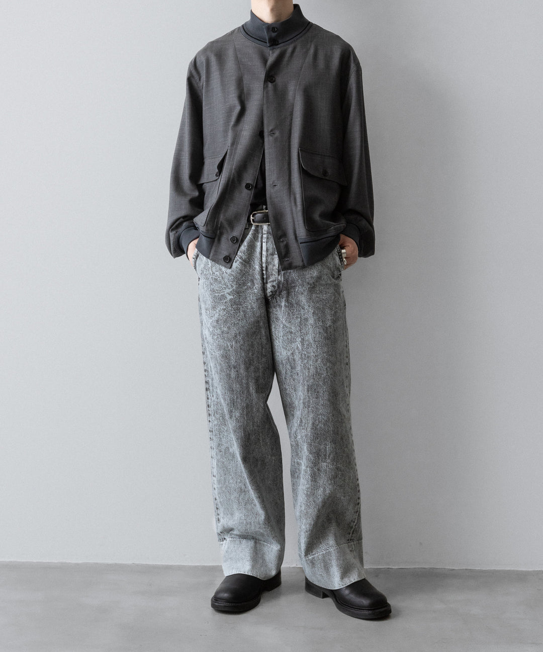 【INTÉRIM】VINTAGE FADE LIGHT DENIM MIL BAGGY TROUSER - LIGHT BLACK