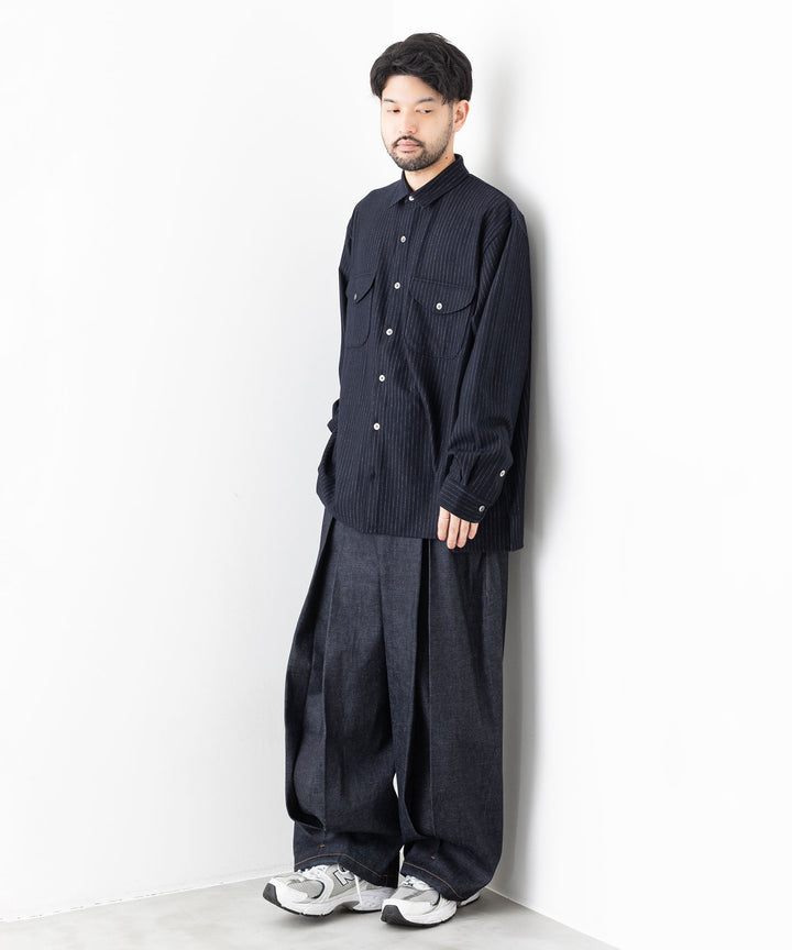 【KANEMASA PHIL.】カネマサフィル HIGH GAUGE MILLED WOOL STRIPE SHIRTS - NAVY SP sessionセッション福岡セレクトショップ 公式通販サイト