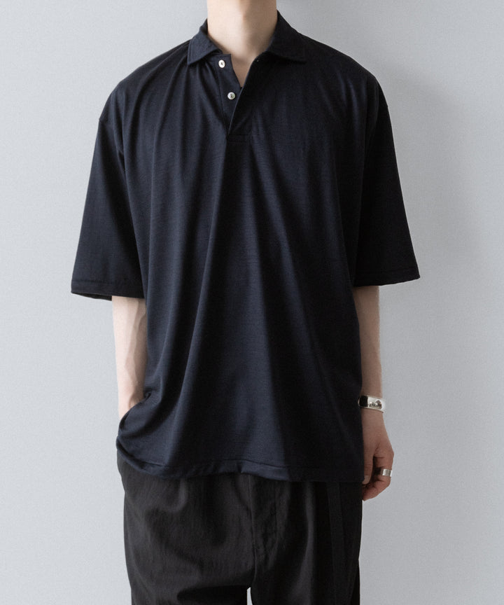 【INTÉRIM】    HYPER BIG EXTRA FINE MERINO WOOL JERSEY POLO SHIRT - D.NAVY