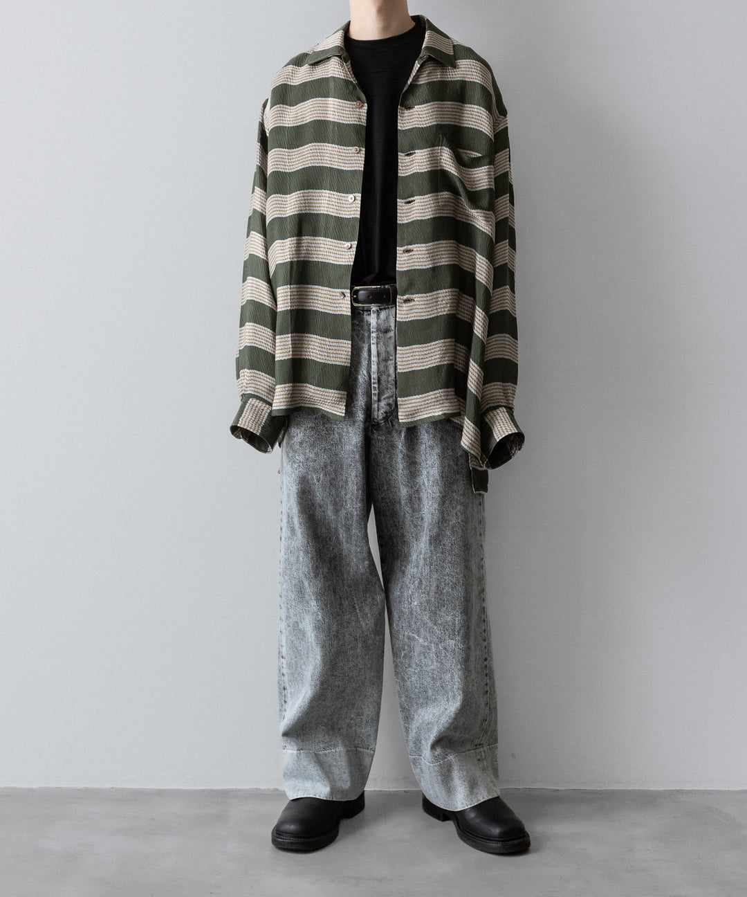 【INTÉRIM】VINTAGE FADE LIGHT DENIM MIL BAGGY TROUSER - LIGHT BLACK