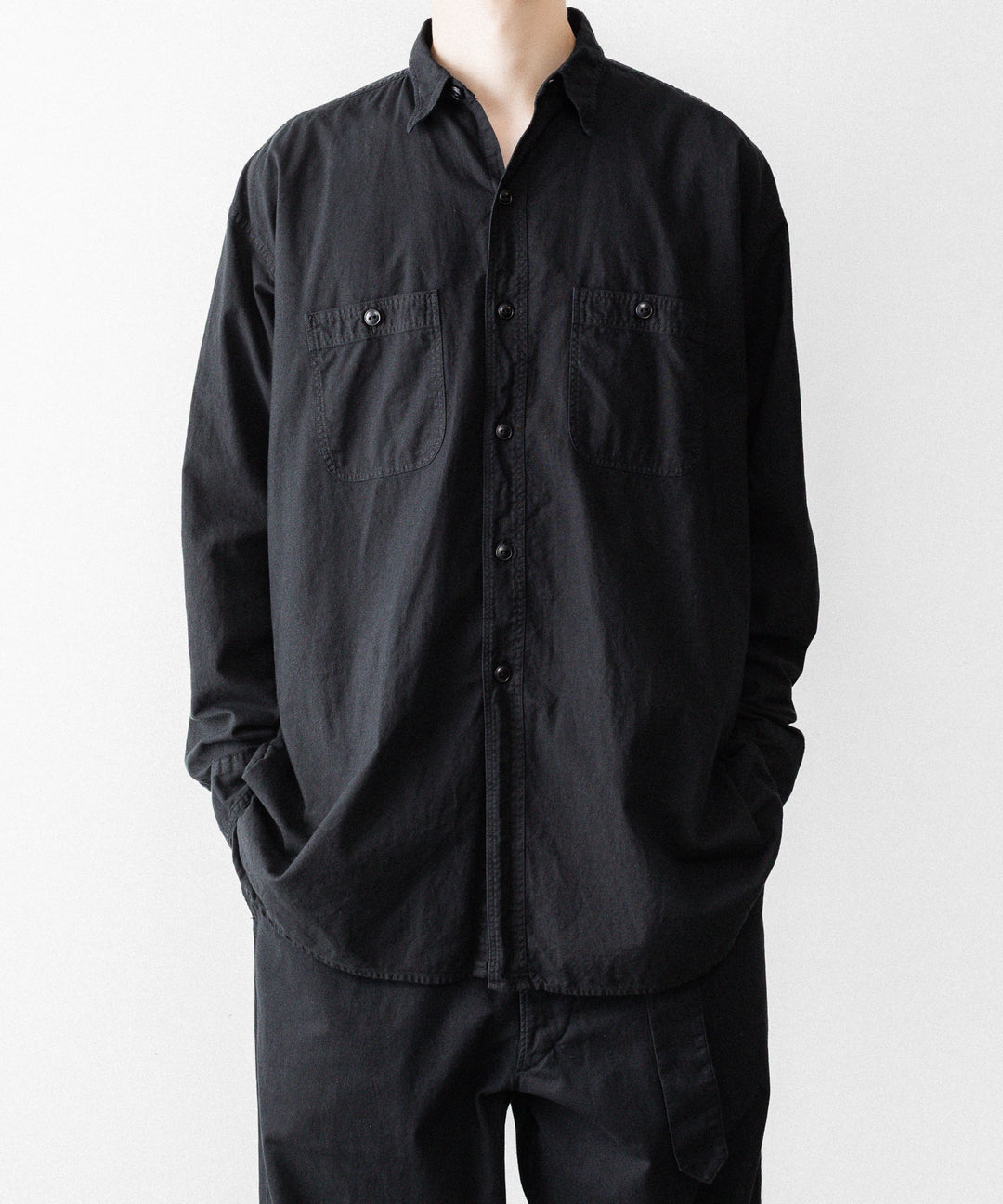 【INTÉRIM】BLACK SURFAR GARMENT DYE HYPER BIG MIL WORK SHIRT TYPE2 - BLACK