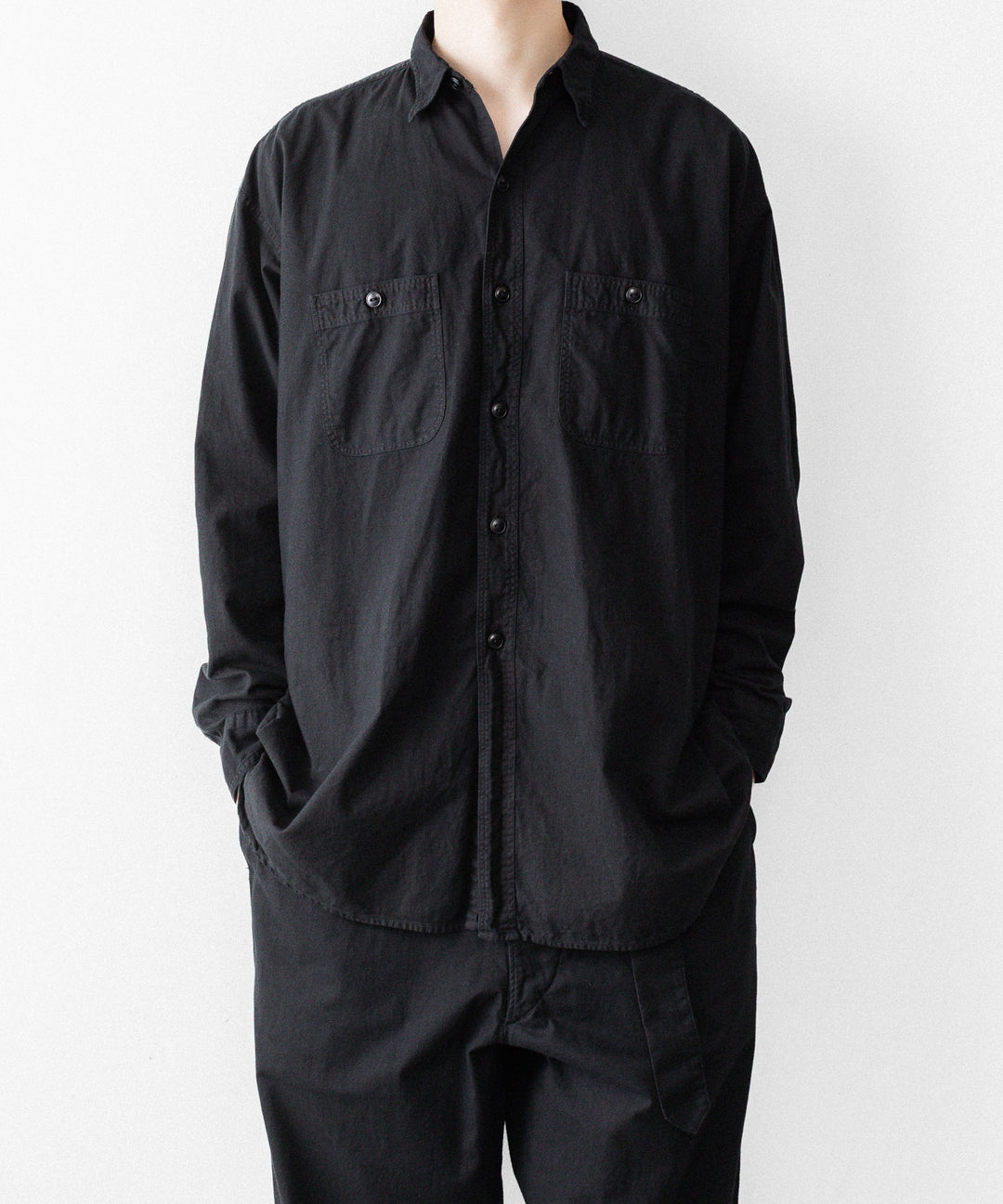 【INTÉRIM】BLACK SURFAR GARMENT DYE HYPER BIG MIL WORK SHIRT TYPE2 - BLACK