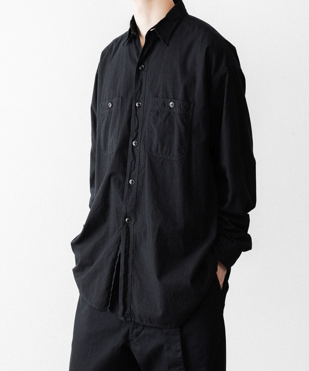 【INTÉRIM】BLACK SURFAR GARMENT DYE HYPER BIG MIL WORK SHIRT TYPE2 - BLACK