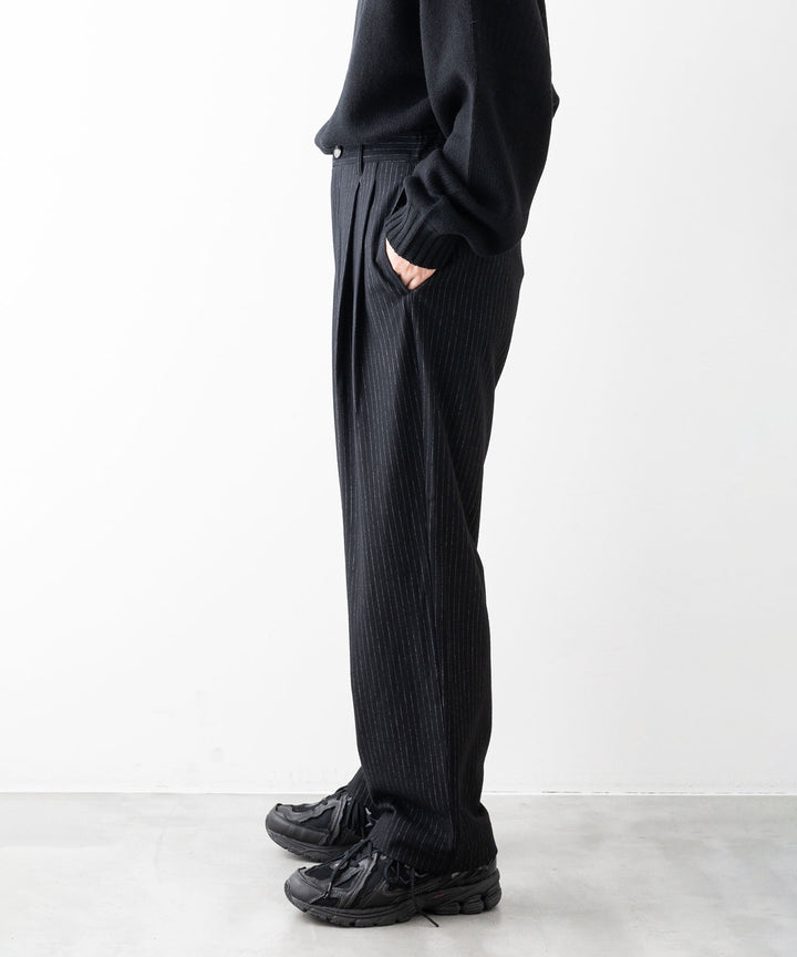 【KANEMASA PHIL.】HIGH GAUGE MILLED WOOL STRIPE EASY SLACKS - BLACK SP カネマサフィル sessionセッション福岡セレクトショップ 公式通販サイト