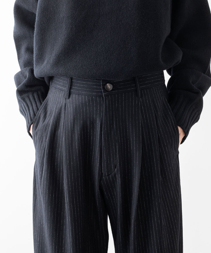 【KANEMASA PHIL.】HIGH GAUGE MILLED WOOL STRIPE EASY SLACKS - BLACK SP カネマサフィル sessionセッション福岡セレクトショップ 公式通販サイト