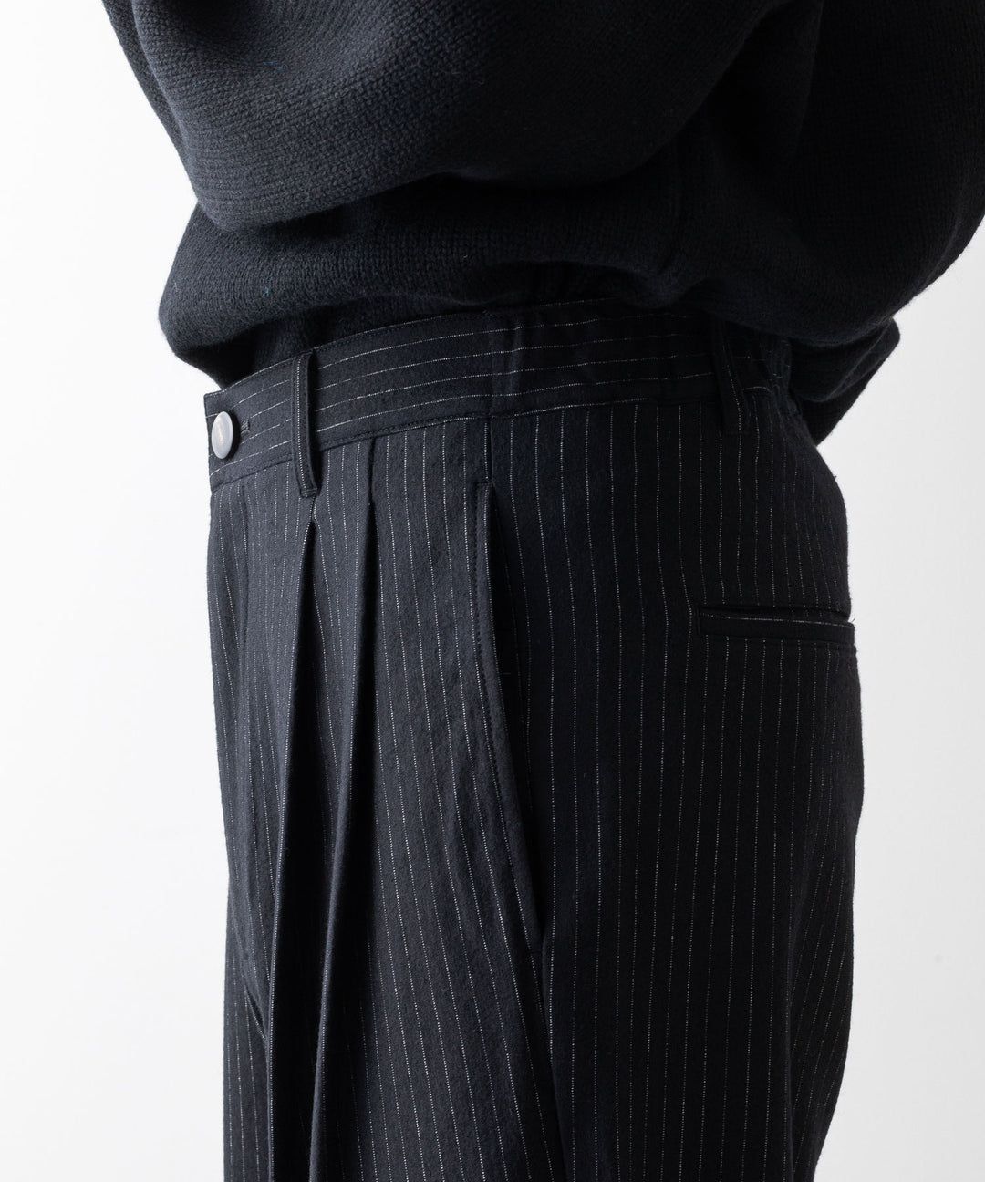 【KANEMASA PHIL.】HIGH GAUGE MILLED WOOL STRIPE EASY SLACKS - BLACK SP カネマサフィル sessionセッション福岡セレクトショップ 公式通販サイト