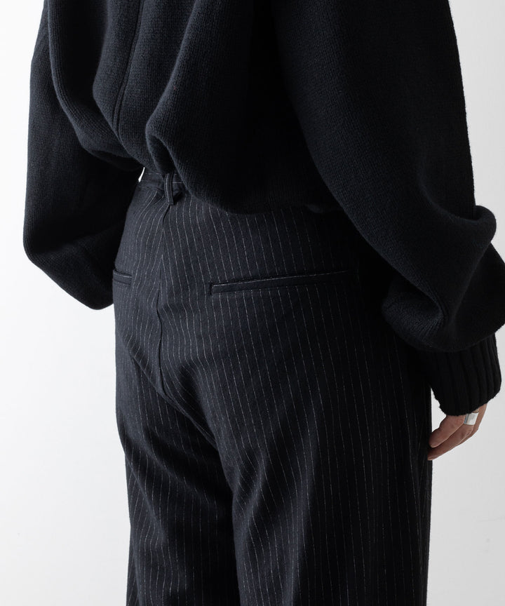 【KANEMASA PHIL.】HIGH GAUGE MILLED WOOL STRIPE EASY SLACKS - BLACK SP カネマサフィル sessionセッション福岡セレクトショップ 公式通販サイト