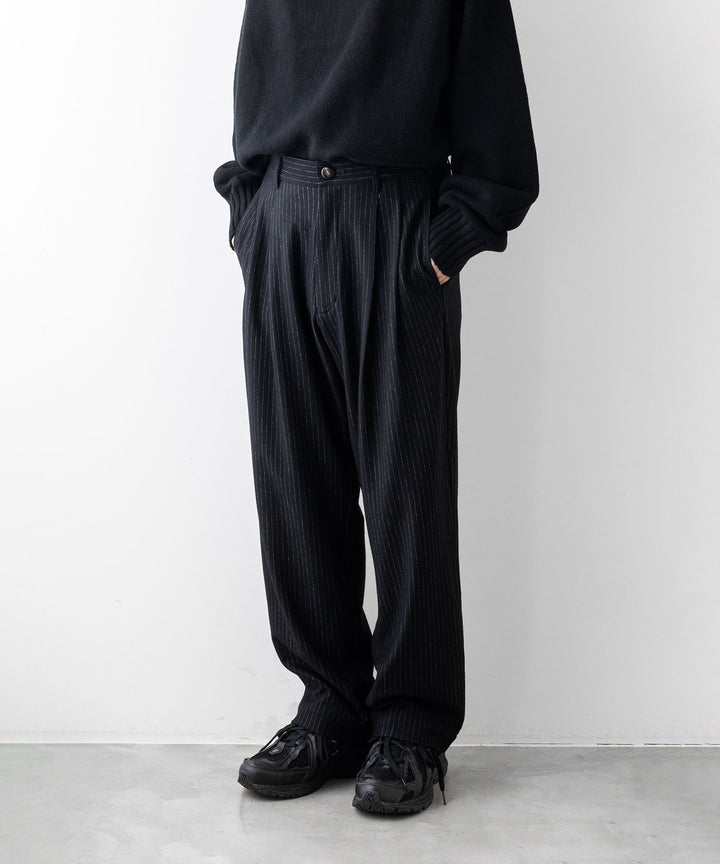 【KANEMASA PHIL.】HIGH GAUGE MILLED WOOL STRIPE EASY SLACKS - BLACK SP カネマサフィル sessionセッション福岡セレクトショップ 公式通販サイト