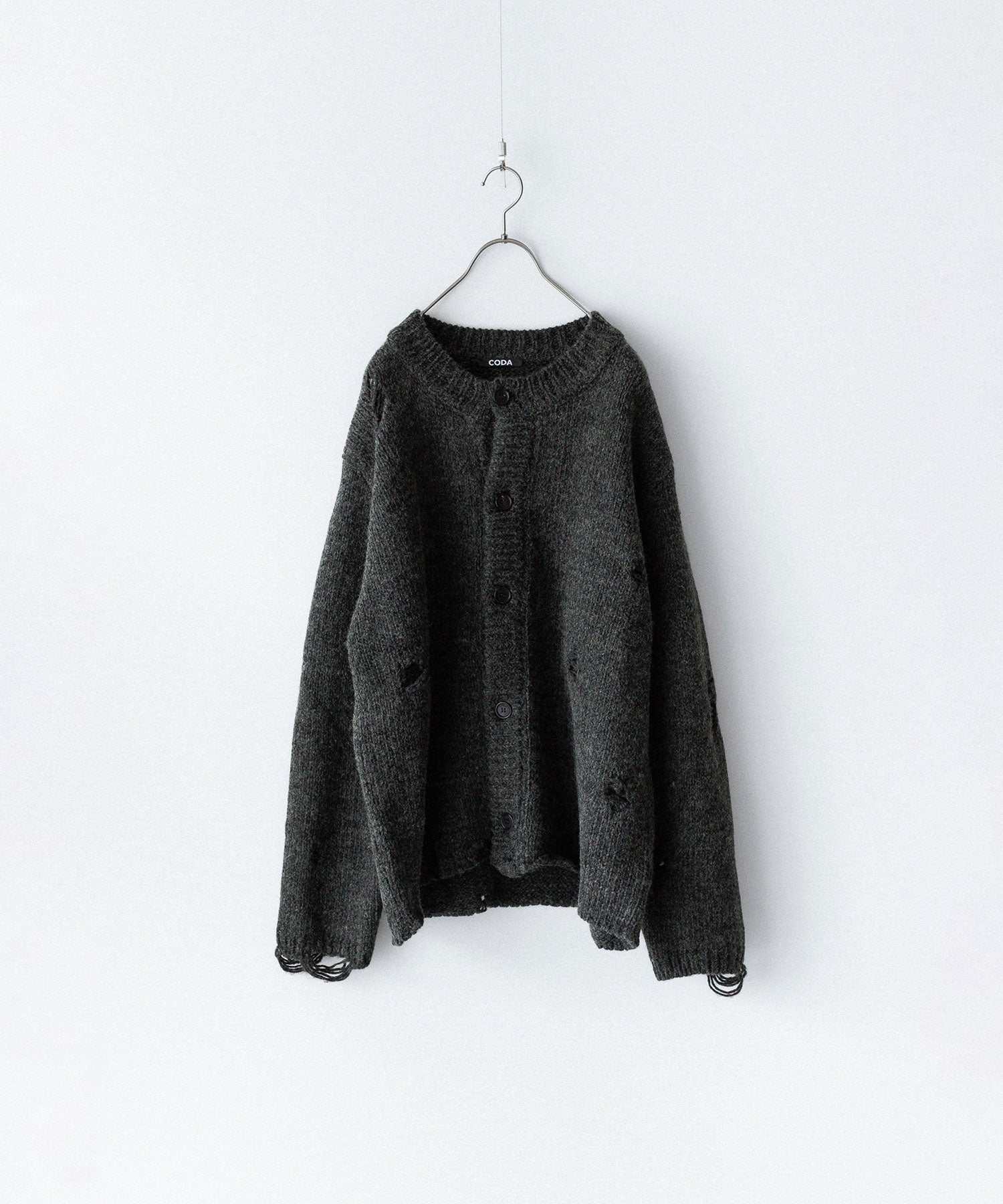 CODA コーダ DARK GREY 90S ROUND NECK THRASHED CARDIGANのDARK GREY 公式通販サイトsession福岡セレクトショップ