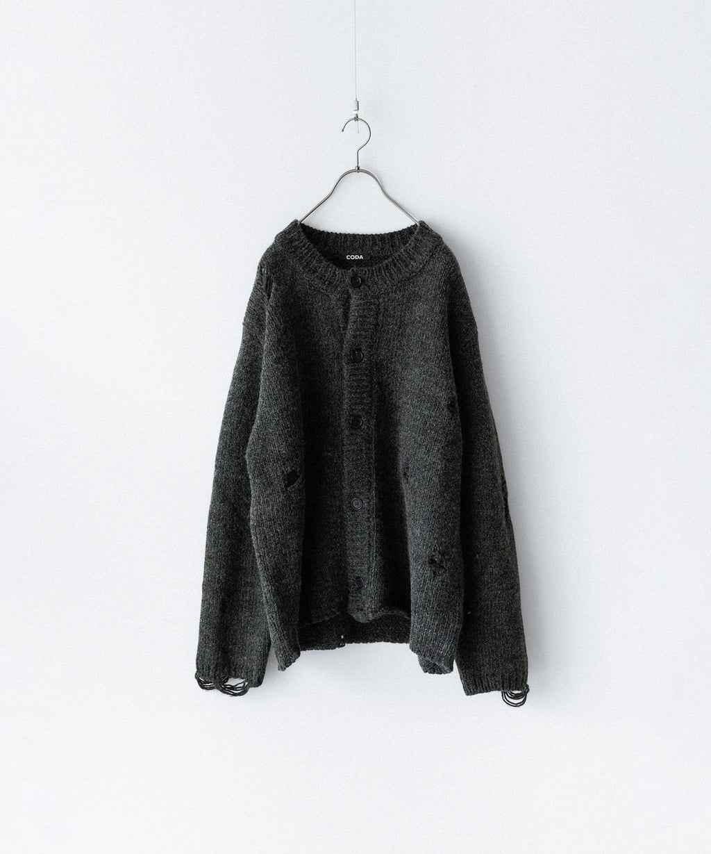 CODA コーダ DARK GREY 90S ROUND NECK THRASHED CARDIGANのDARK GREY 公式通販サイトsession福岡セレクトショップ