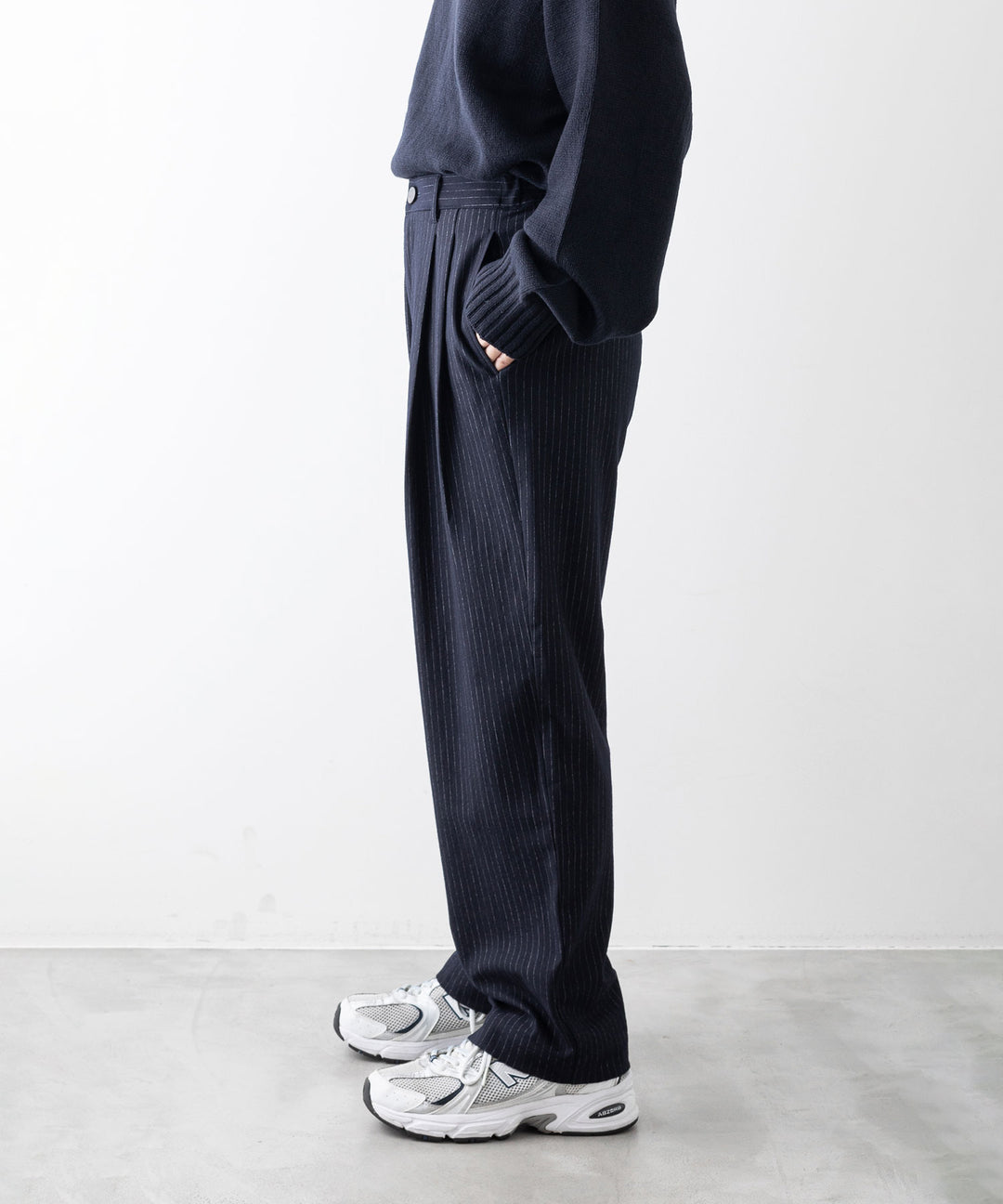 【KANEMASA PHIL.】HIGH GAUGE MILLED WOOL STRIPE EASY SLACKS - NAVY SP カネマサフィル sessionセッション福岡セレクトショップ 公式通販サイト