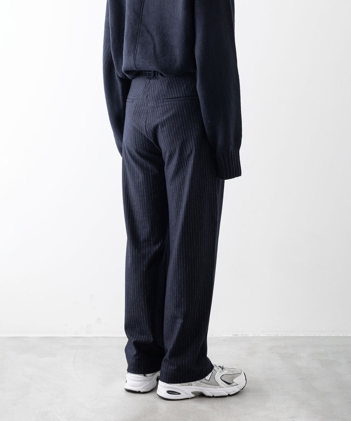 【KANEMASA PHIL.】HIGH GAUGE MILLED WOOL STRIPE EASY SLACKS - NAVY SP カネマサフィル sessionセッション福岡セレクトショップ 公式通販サイト