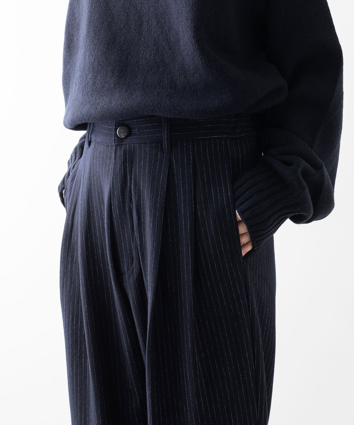 【KANEMASA PHIL.】HIGH GAUGE MILLED WOOL STRIPE EASY SLACKS - NAVY SP カネマサフィル sessionセッション福岡セレクトショップ 公式通販サイト