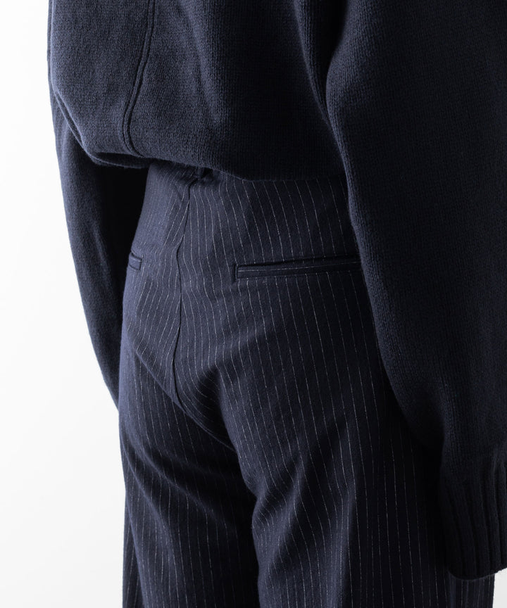 【KANEMASA PHIL.】HIGH GAUGE MILLED WOOL STRIPE EASY SLACKS - NAVY SP カネマサフィル sessionセッション福岡セレクトショップ 公式通販サイト