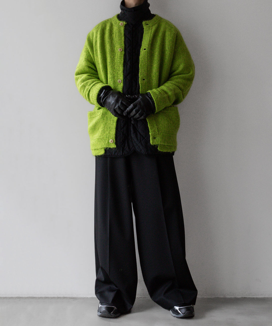 stein(シュタイン)の23AWコレクションKID MOHAIR KNIT CARDIGANのYELLOW GREEN