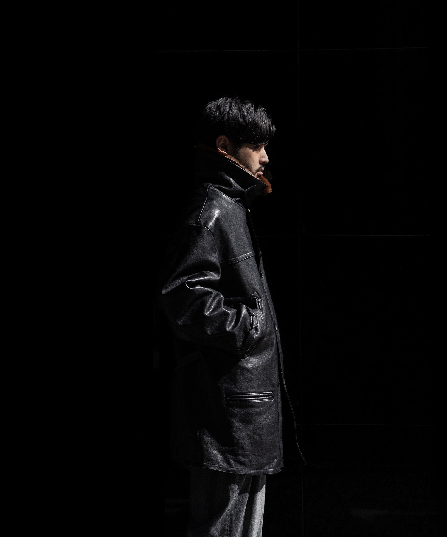 【ANTHEM A】LAMB LEATHER TROMPE L'OEIL SHORT COAT - BLACK