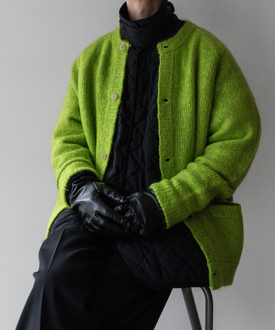 stein(シュタイン)の23AWコレクションKID MOHAIR KNIT CARDIGANのYELLOW GREEN