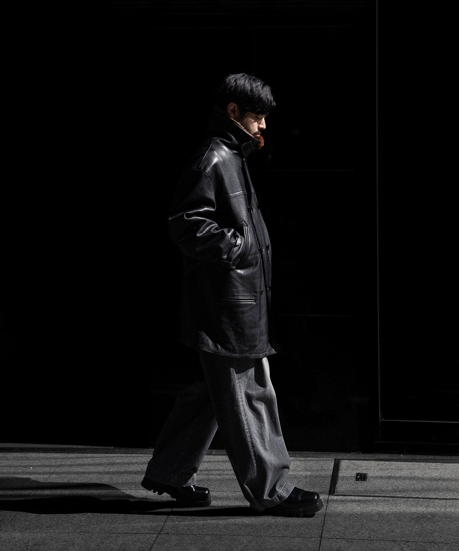 【ANTHEM A】LAMB LEATHER TROMPE L'OEIL SHORT COAT - BLACK