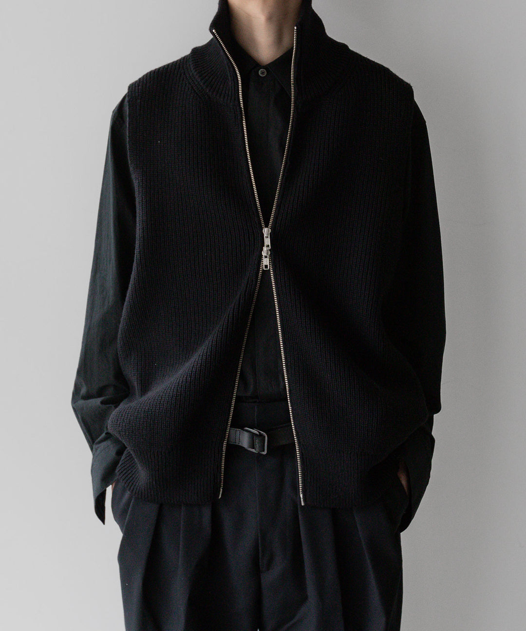 【stein】OVERSIZED DRIVERS KNIT ZIP VEST - BLACK