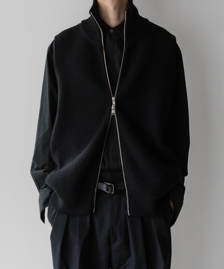 【stein】OVERSIZED DRIVERS KNIT ZIP VEST - BLACK