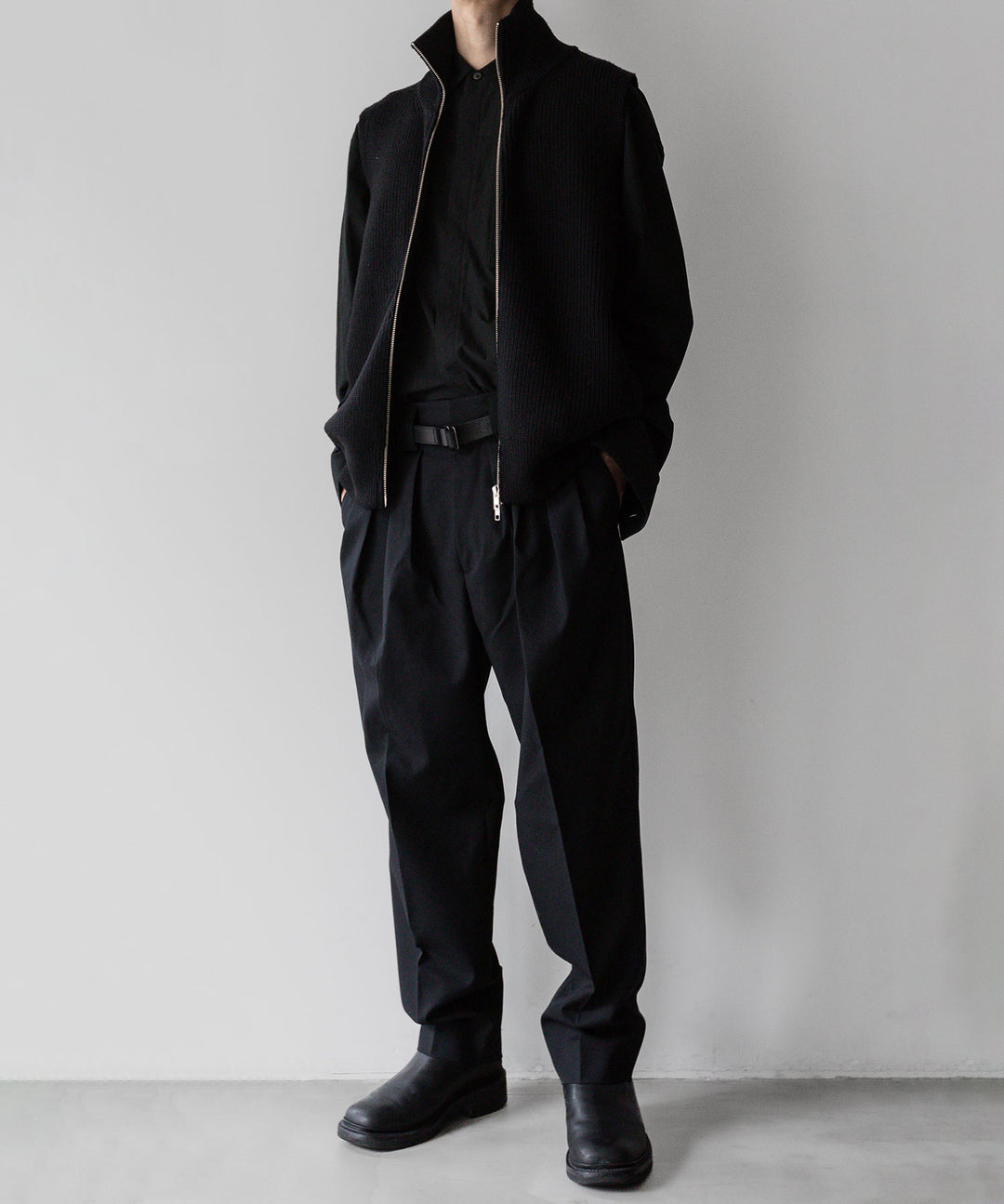 【stein】OVERSIZED DRIVERS KNIT ZIP VEST - BLACK