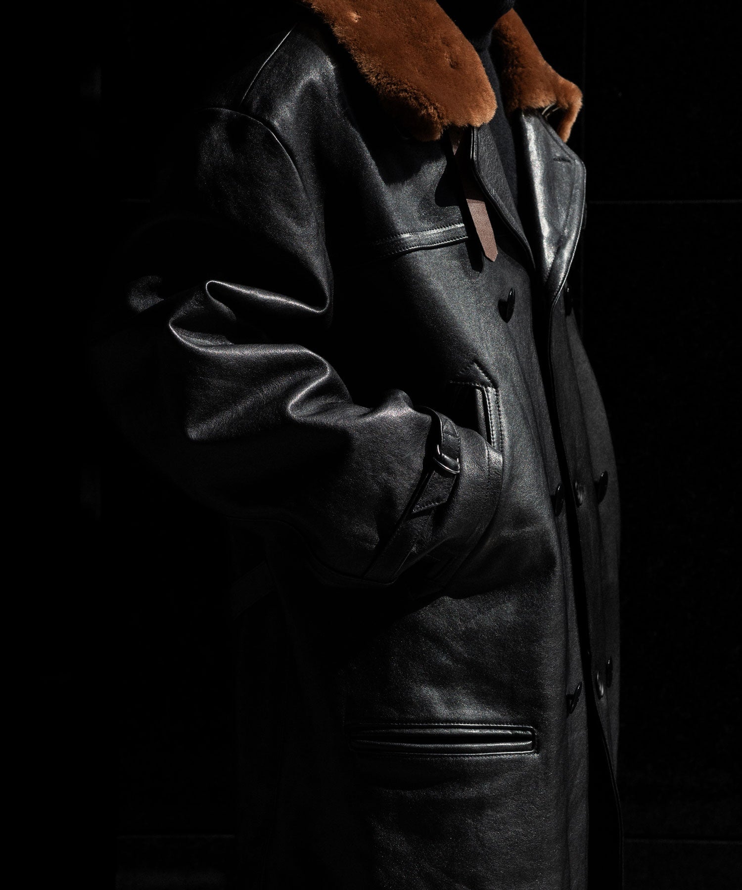【ANTHEM A】LAMB LEATHER TROMPE L'OEIL SHORT COAT - BLACK
