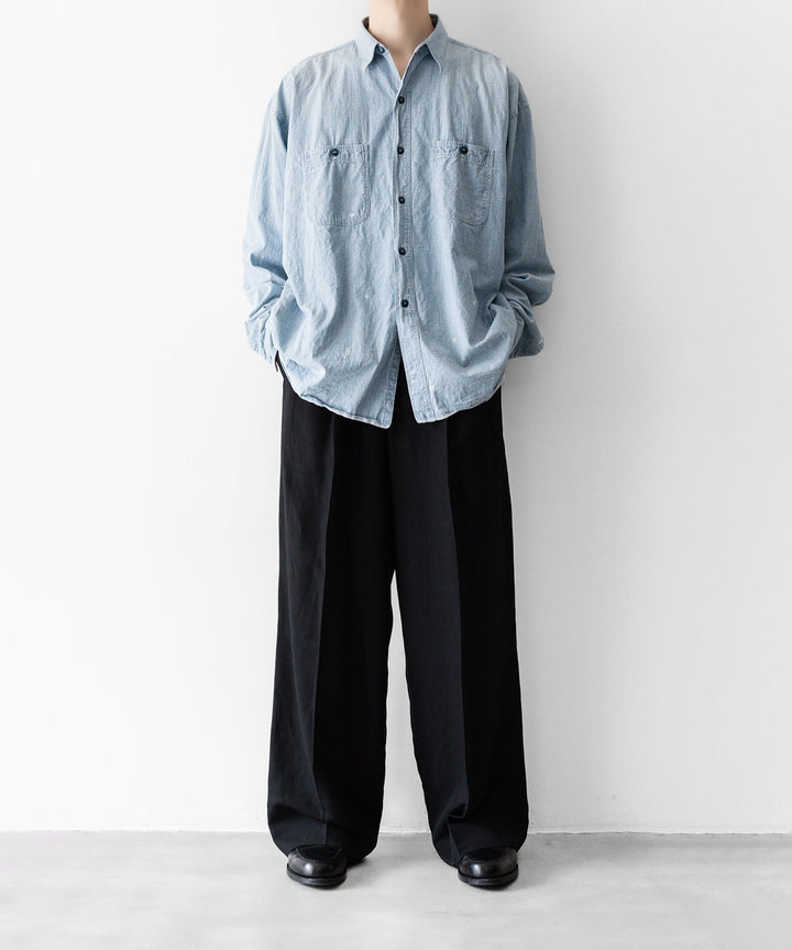INTÉRIM - インテリムのSPOT BLEACH VINTAGE WASH BLUE SHUTTLE CHAMBRAY HYPER BIG US NAVY WORK SHIRT TYPE2のBLUEの公式通販サイトsession福岡セレクトショップ