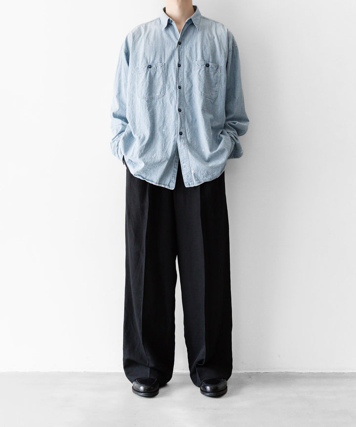 INTÉRIM - インテリムのSPOT BLEACH VINTAGE WASH BLUE SHUTTLE CHAMBRAY HYPER BIG US NAVY WORK SHIRT TYPE2のBLUEの公式通販サイトsession福岡セレクトショップ
