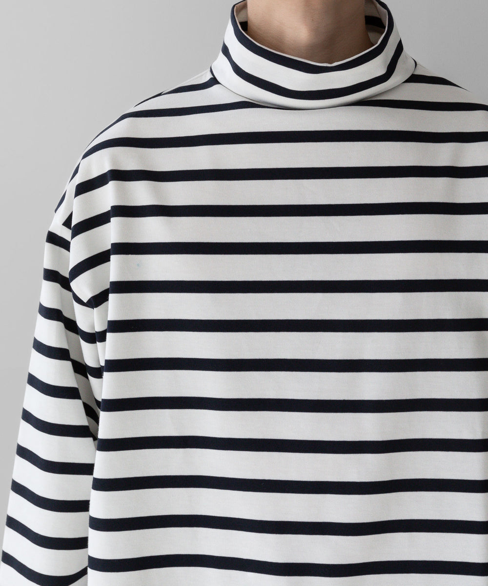 【INTÉRIM】インテリムのHYPER BIG SUVIN GIZA BASQUE HIGH NECK BORDER SHIRT - WHITE × NAVY sessionセッション福岡セレクトショップ 公式通販サイト