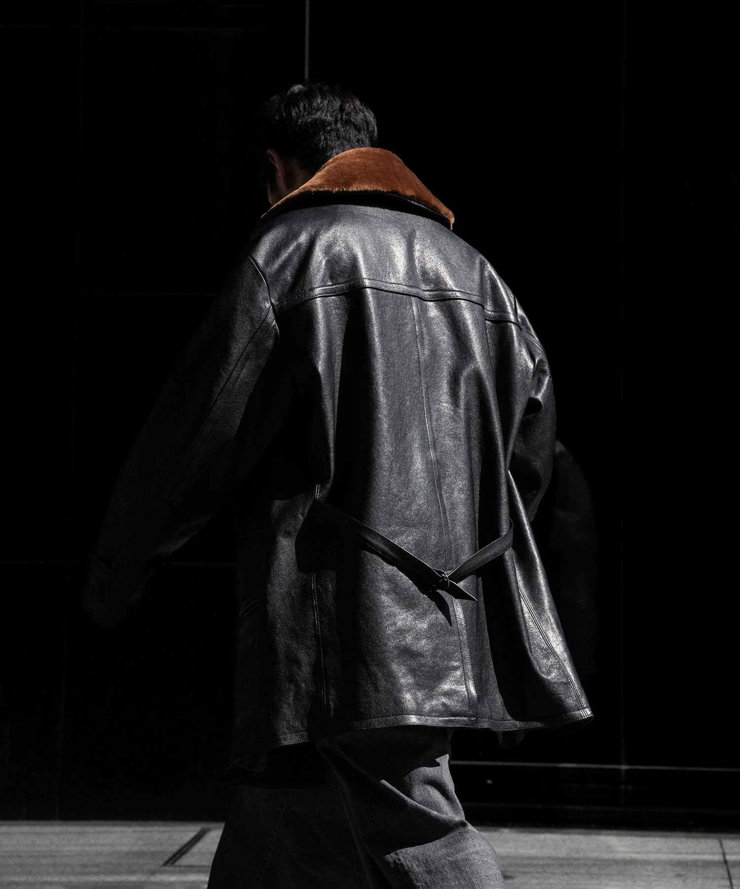 【ANTHEM A】LAMB LEATHER TROMPE L'OEIL SHORT COAT - BLACK