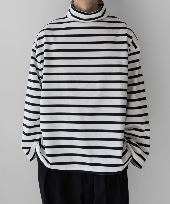 【INTÉRIM】インテリムのHYPER BIG SUVIN GIZA BASQUE HIGH NECK BORDER SHIRT - WHITE × NAVY sessionセッション福岡セレクトショップ 公式通販サイト