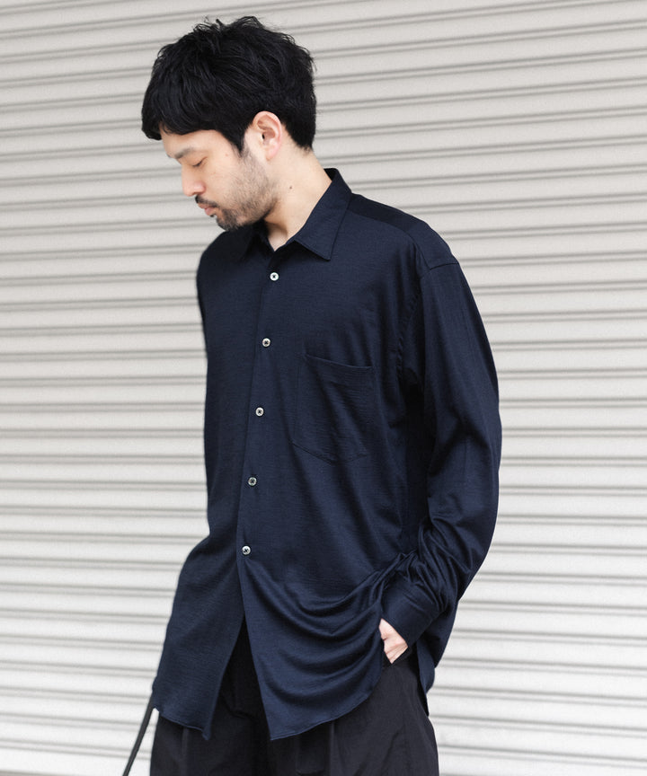 INTÉRIM インテリムのEXTRA FINE MERINO WOOL JERSEY L/S REGULAR COLLAR SHIRTのD.NAVY公式通販サイトsession福岡セレクトショップ