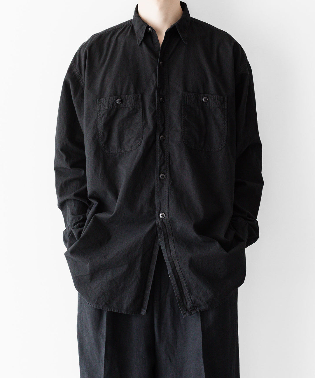 INTÉRIM - インテリムのBLACK SURFAR GARMENT DYE HYPER BIG MIL WORK SHIRT TYPE2のBLACK公式通販サイトsession福岡セレクトショップ